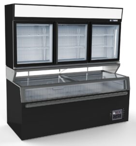 Wandtiefkühlung Schwarz mit 3 Glastüren für Gastronomie und Verkauf