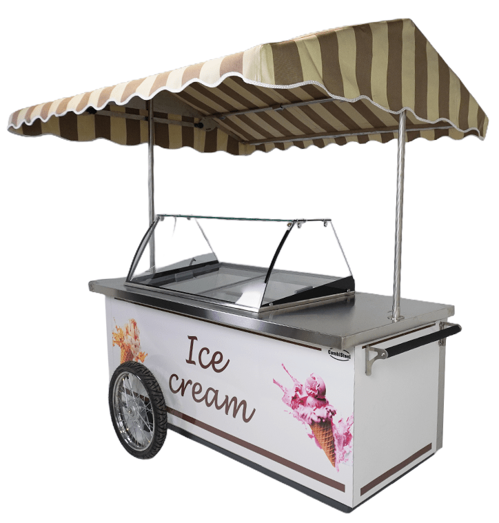 gastro gerät | gewerbegerät | profi küchengerät | fahrbarer Eiswagen | Speiseeisvitrine | statische Kühlung | Edelstahl