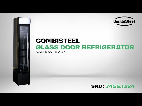 Schmaler schwarzer Kühlschrank mit Glastür für Gewerbe und Gastronomie. 105 Liter