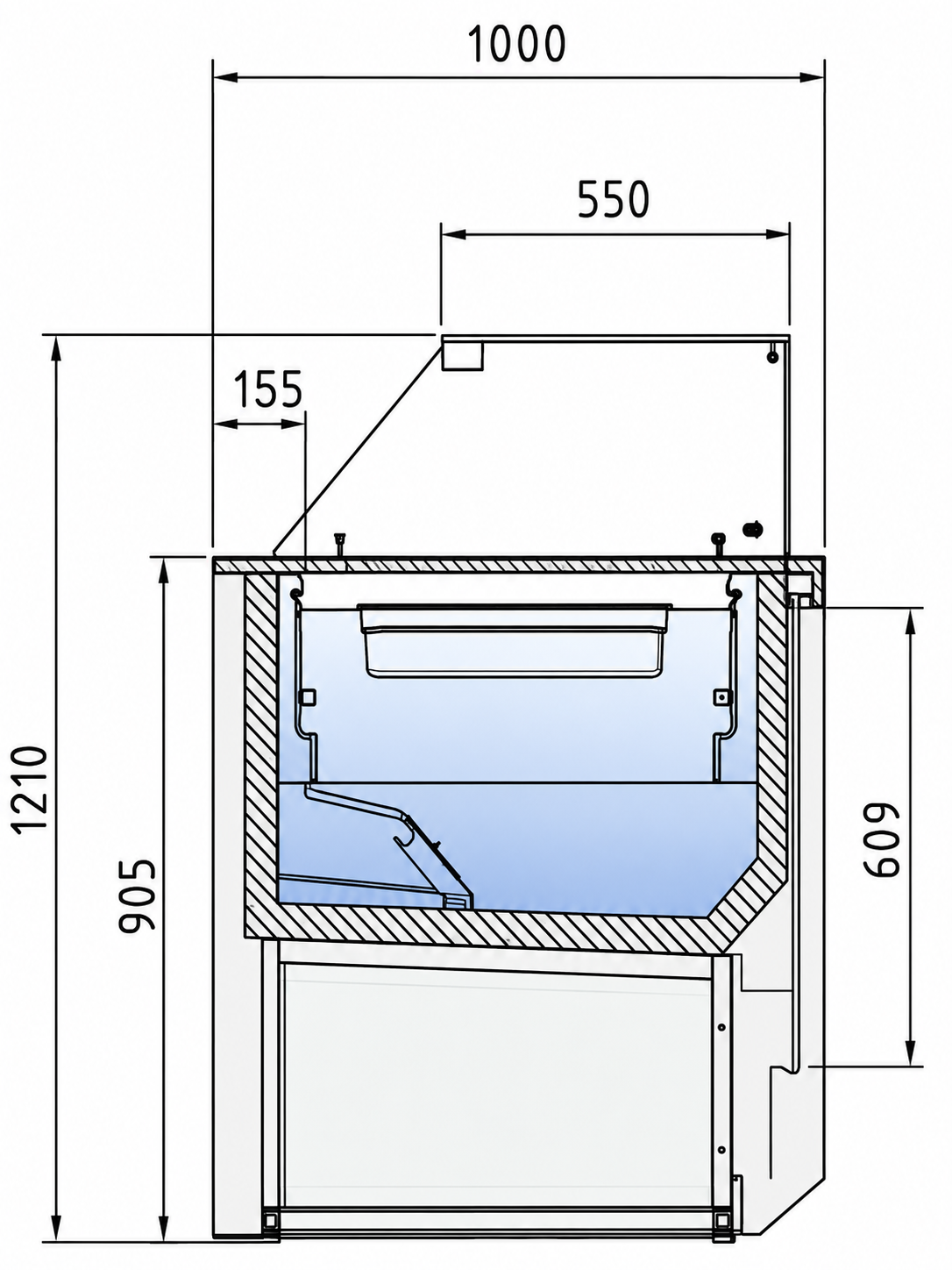 Bedientheke mit Umluftkühlung, mittlerem Glasaufbau und GN-Behältern – 1.505 bis 1.985 mm – Bild 2