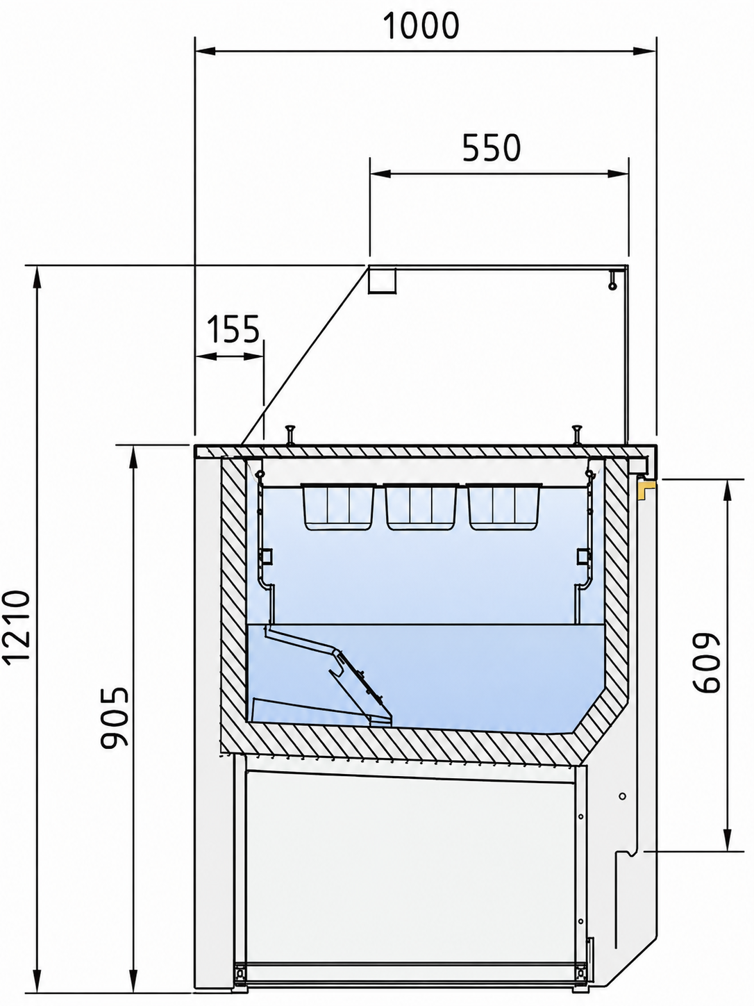 Bedientheke mit Umluftkühlung, mittlerem Glasaufbau und GN-Behältern – 1.505 bis 1.985 mm – Bild 3