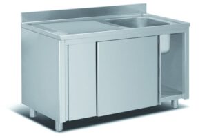 Edelstahl-Spültisch – geschlossen, Einzelbecken links oder rechts von ArtSteel