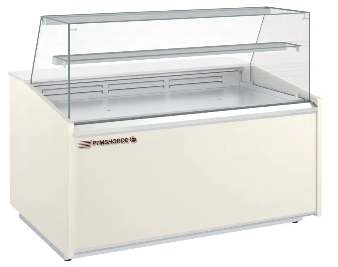 Kühltheke – Bedientheke mit Umluftkühlung, hohem Glasaufbau, Glaszwischenboden und gekühltem Unterbau – 1.025 bis 1.985 mm