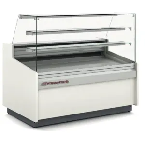 Bedientheke mit Umluftkühlung, hohem Glasaufbau und zwei beleuchteten Glasablagen – 1.025 bis 2.945 mm