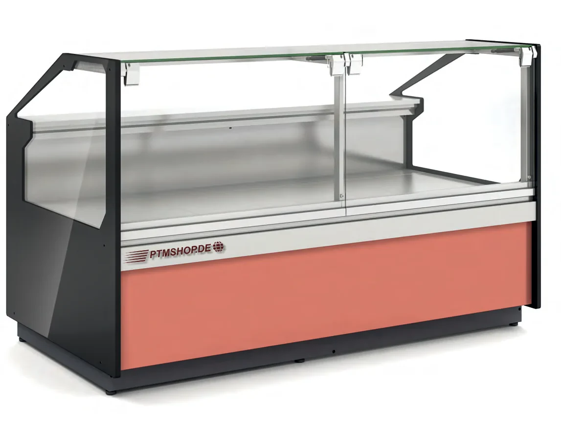 Bedientheke mit Umluftkühlung und hochschwenkbarer Frontscheibe ohne gekühlten Unterbau – 1.025 bis 2.945 mm