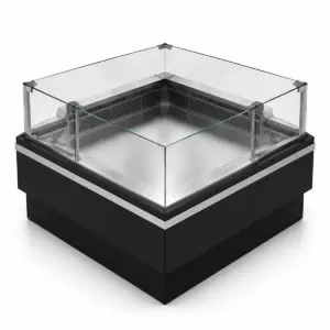 Gekühltes 90°-Eckelement (vom Kunden weg, scharfkantig oder mit Schräge) mit Umluftkühlung und wählbarer Frontscheibe – 1.385 bis 1.520 mm