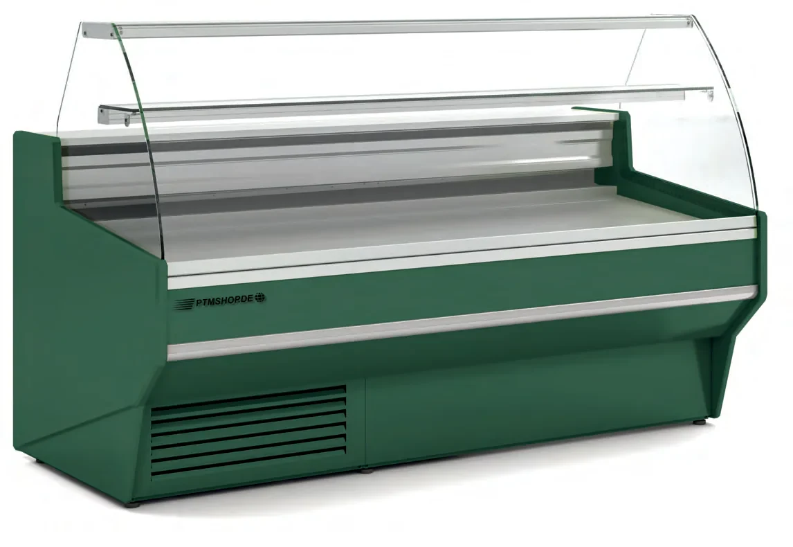 Bedientheke mit Umluftkühlung, gebogener Frontscheibe und gekühltem Unterbau – 1.025 bis 2.945 mm