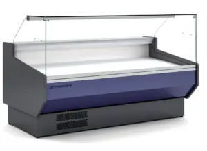Bedientheke mit Umluftkühlung, zweiteilig gerader Frontscheibe und weißer RAL-9003-Warenauslage – 1.025 bis 2.945 mm