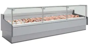 Kühltheke – Bedientheke für externes Kälteaggregat mit Umluftkühlung und zweiteilig gerader Frontscheibe – 1.250 bis 3.750 mm