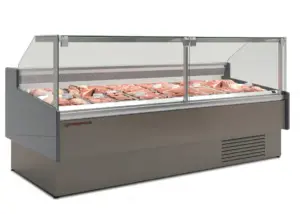 Kühltheke – Bedientheke mit Umluftkühlung, zweiteilig gerader Frontscheibe und gekühltem Unterbau – 997 bis 3.810 mm