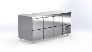 Edelstahl-Kühltisch – Gastroline 70 – Schubladen + kleine Tür von ArtSteel