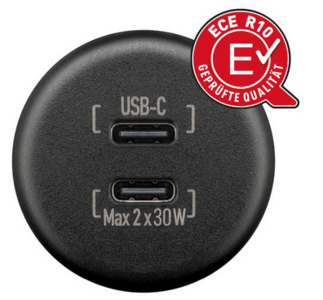 RAM Mounts Dual USB-Einbaucharger mit offenen Kabelenden, 2x 30W, Kabellänge 200 mm - USB-C / USB-C